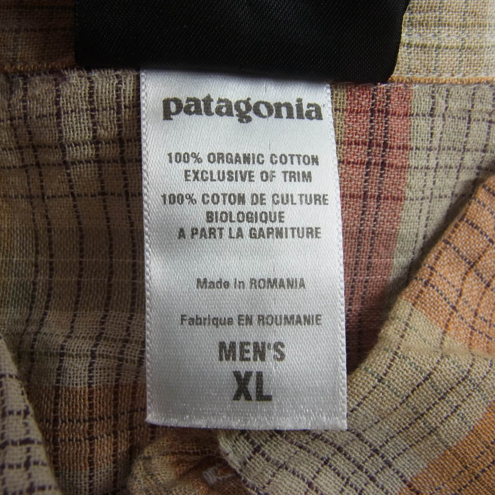 patagonia パタゴニア 52919S6 00s オーガニック コットン チェック シャツ 半袖 オレンジ系 XL【中古】