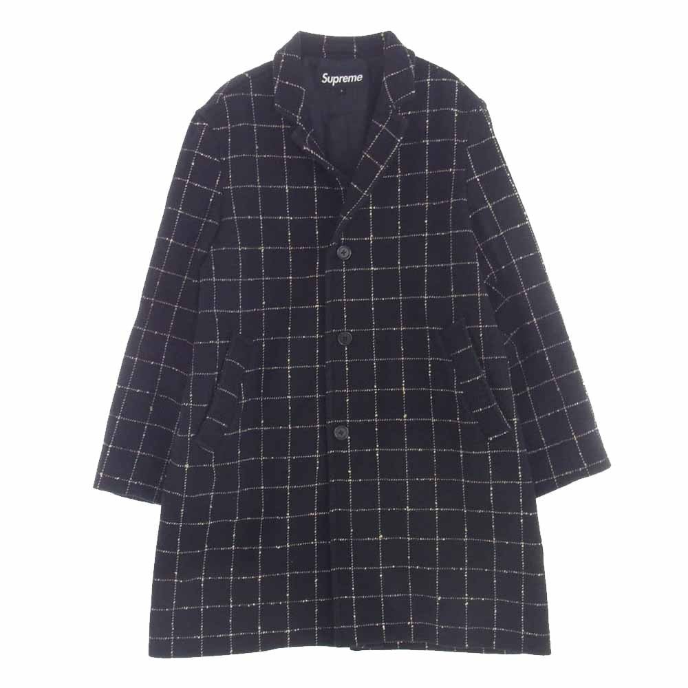 Supreme シュプリーム 19AW Wool Windowpane Overcoat ウール ウィンドペイン オーバー コート ブラック系 L【中古】