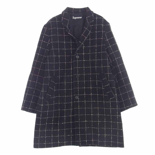 Supreme シュプリーム 19AW Wool Windowpane Overcoat ウール ウィンドペイン オーバー コート ブラック系 L【中古】
