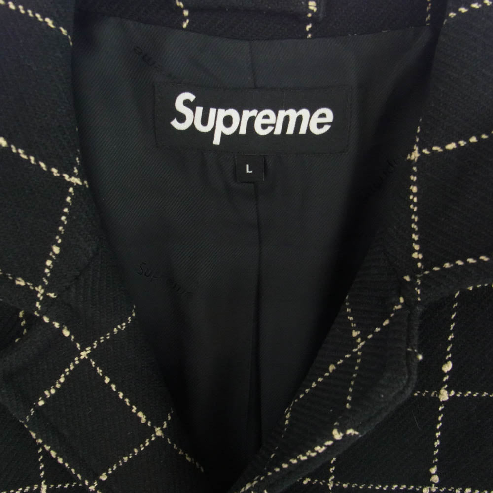 Supreme シュプリーム 19AW Wool Windowpane Overcoat ウール ウィンドペイン オーバー コート ブラック系 L【中古】