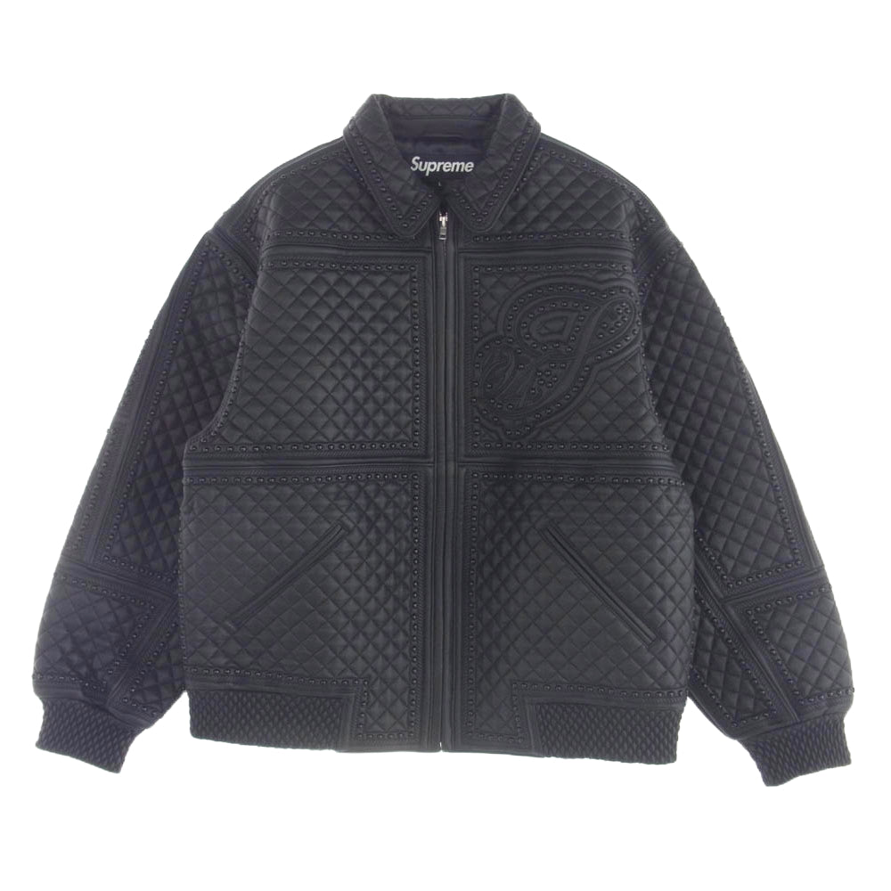 Supreme シュプリーム 22AW Studded Quilted Leather Jacket スタッド キルテッド レザー ジャケット ラムスキンレザー スタッズ ブラック系 L【新古品】【未使用】【中古】