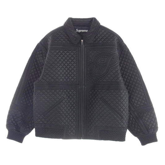 Supreme シュプリーム 22AW Studded Quilted Leather Jacket スタッド キルテッド レザー ジャケット ラムスキンレザー スタッズ ブラック系 L【新古品】【未使用】【中古】