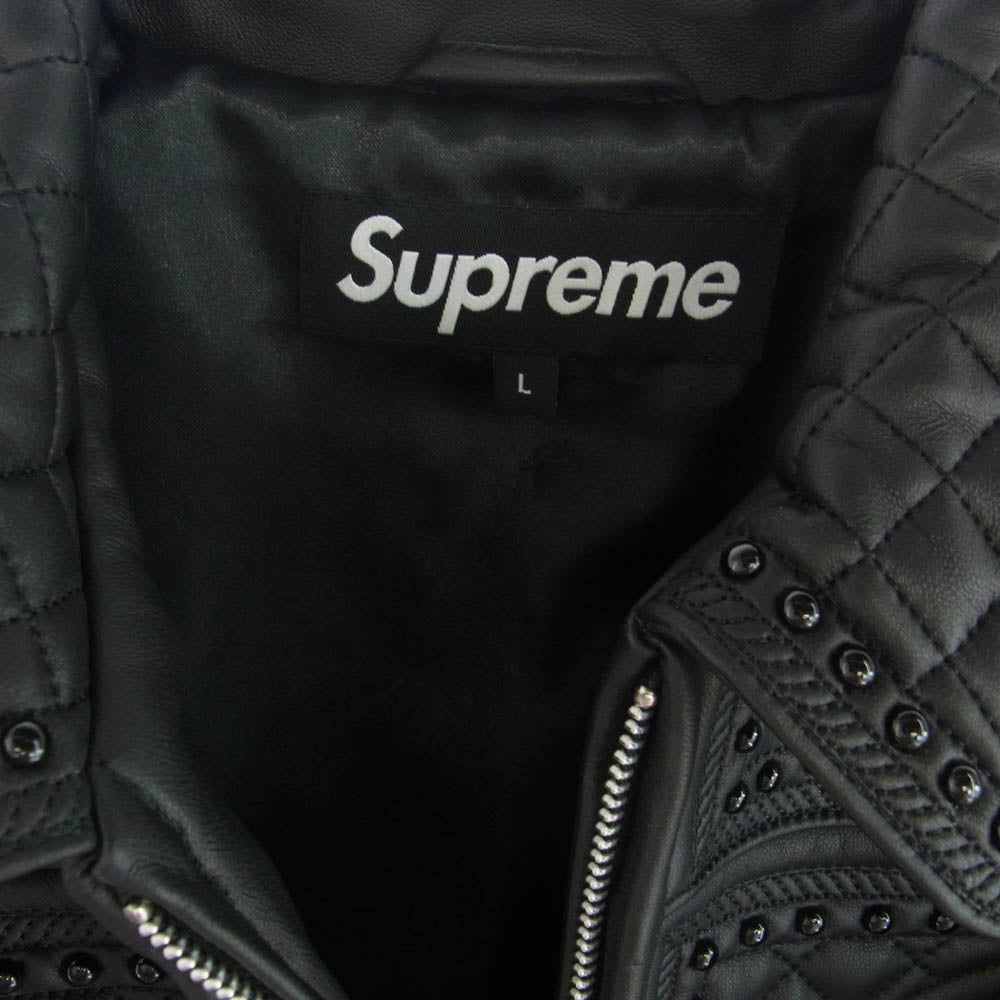 Supreme シュプリーム 22AW Studded Quilted Leather Jacket スタッド キルテッド レザー ジャケット ラムスキンレザー スタッズ ブラック系 L【新古品】【未使用】【中古】