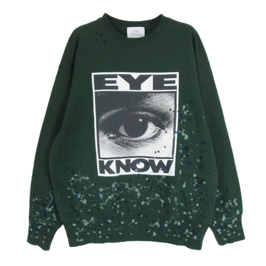 ナインティーンエスオー 23AW EYE KNOW ダメージ ペイント 加工 スウェット グリーン系 M【中古】