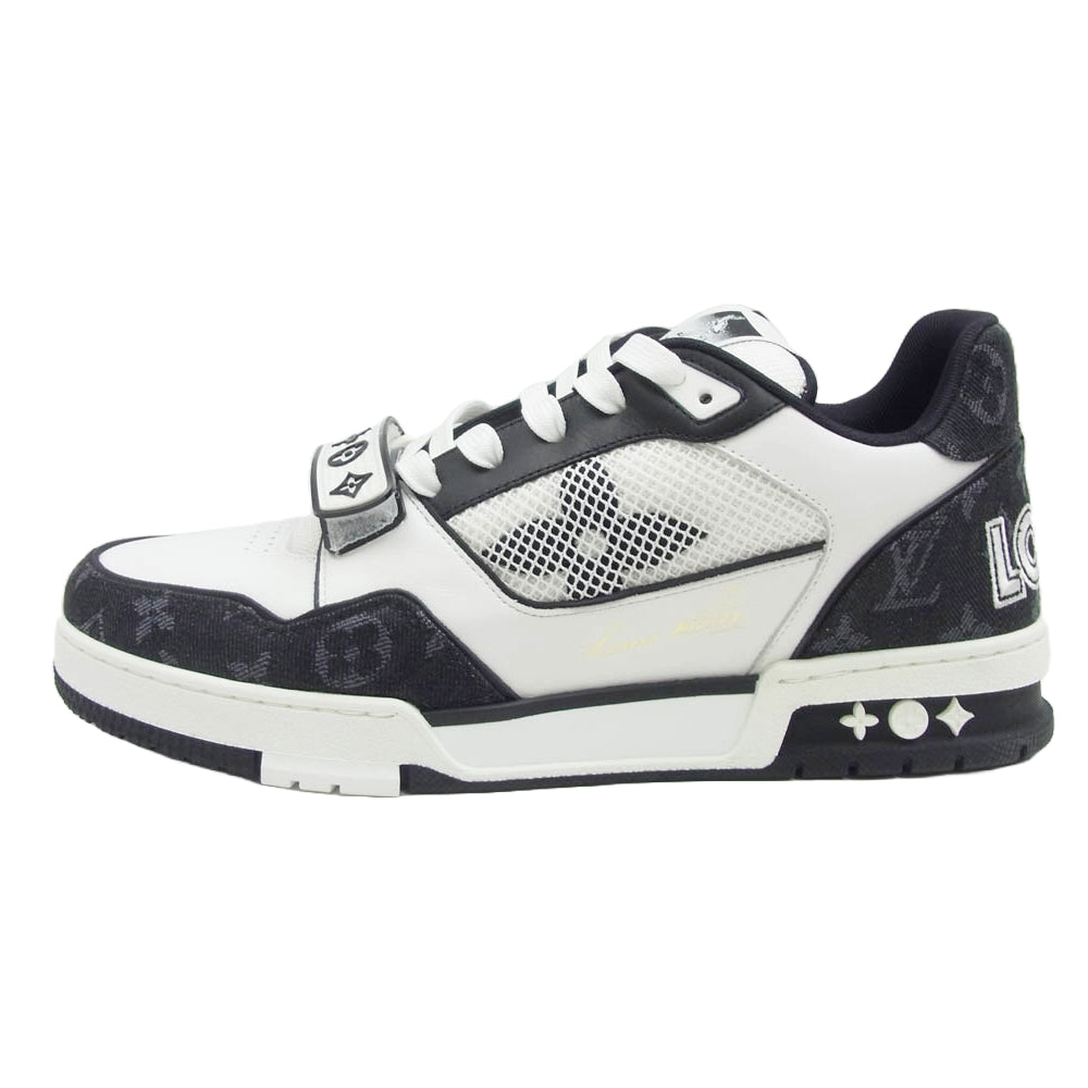 LOUIS VUITTON ルイ・ヴィトン 1ABODA LV トレイナー ライン モノグラム デニム ローカット スニーカー ノワール ブラック系 ホワイト系 8【極上美品】【中古】