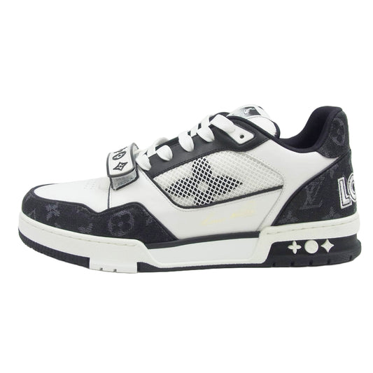 LOUIS VUITTON ルイ・ヴィトン 1ABODA LV トレイナー ライン モノグラム デニム ローカット スニーカー ノワール ブラック系 ホワイト系 8【極上美品】【中古】