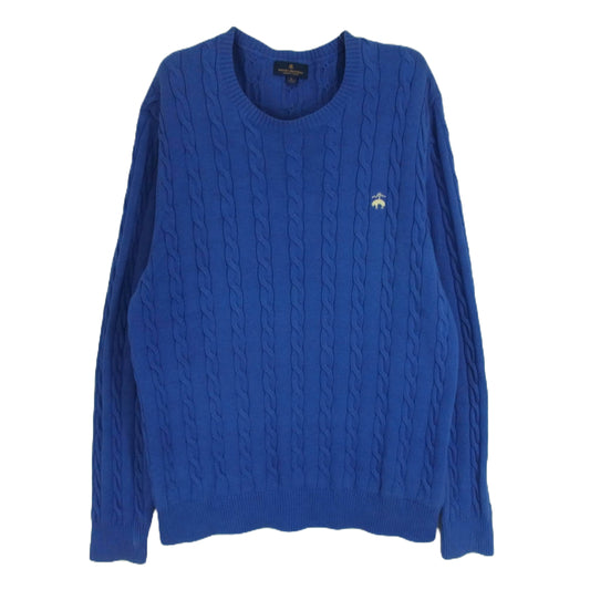 Brooks Brothers ブルックスブラザーズ スーピマコットン ワンポイント刺繍 ケーブル編み クルーネック ニット セーター ブルー系 L【中古】