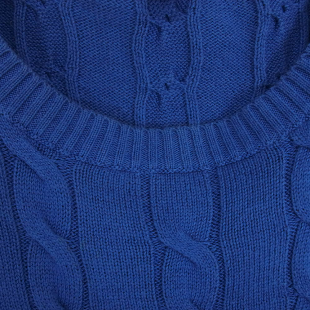 Brooks Brothers ブルックスブラザーズ スーピマコットン ワンポイント刺繍 ケーブル編み クルーネック ニット セーター ブルー系 L【中古】