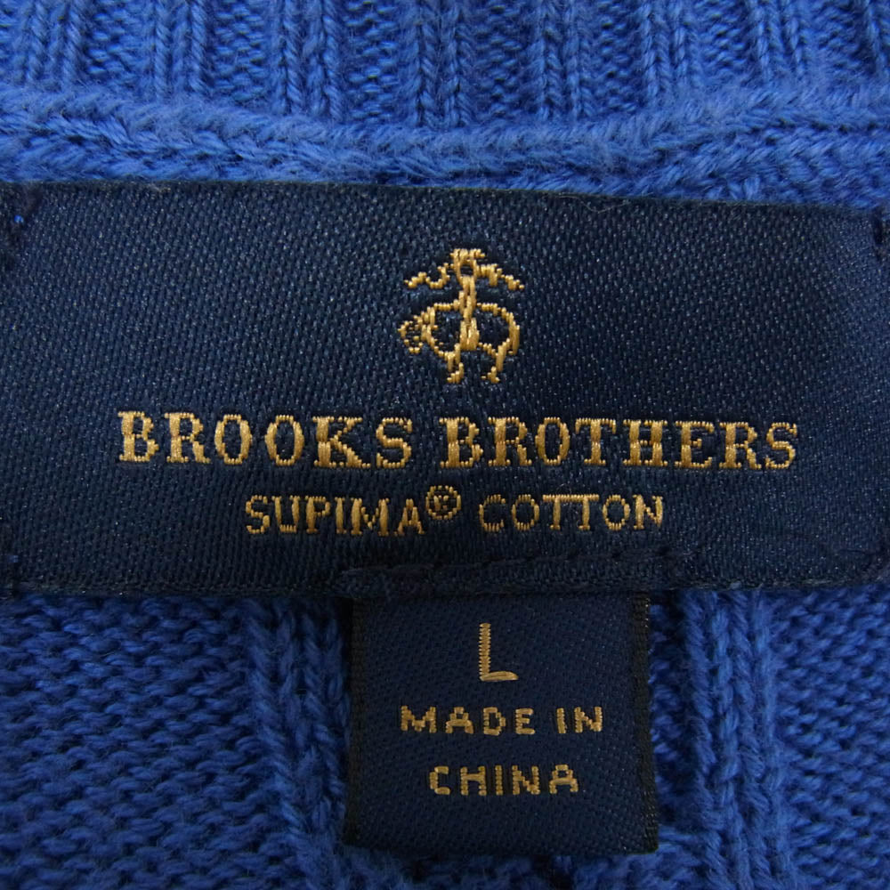 Brooks Brothers ブルックスブラザーズ スーピマコットン ワンポイント刺繍 ケーブル編み クルーネック ニット セーター ブルー系 L【中古】