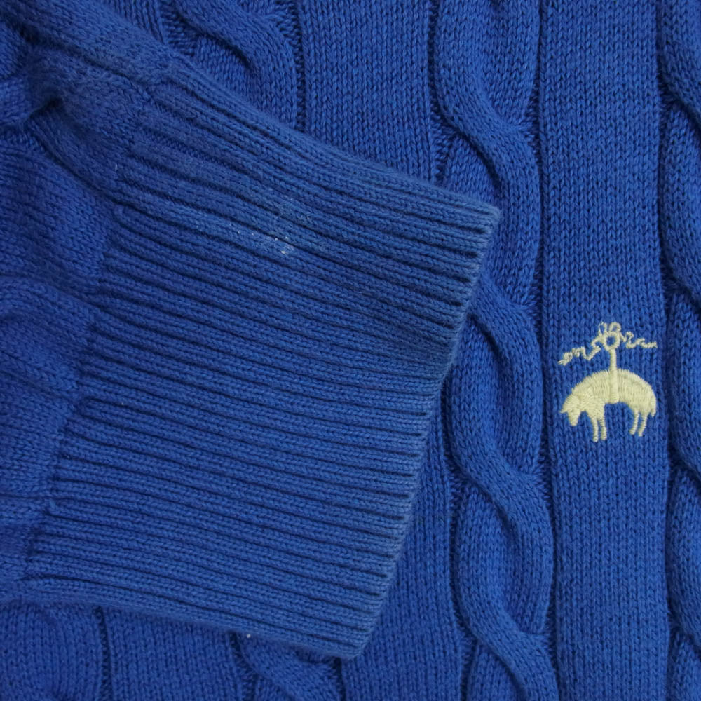 Brooks Brothers ブルックスブラザーズ スーピマコットン ワンポイント刺繍 ケーブル編み クルーネック ニット セーター ブルー系 L【中古】
