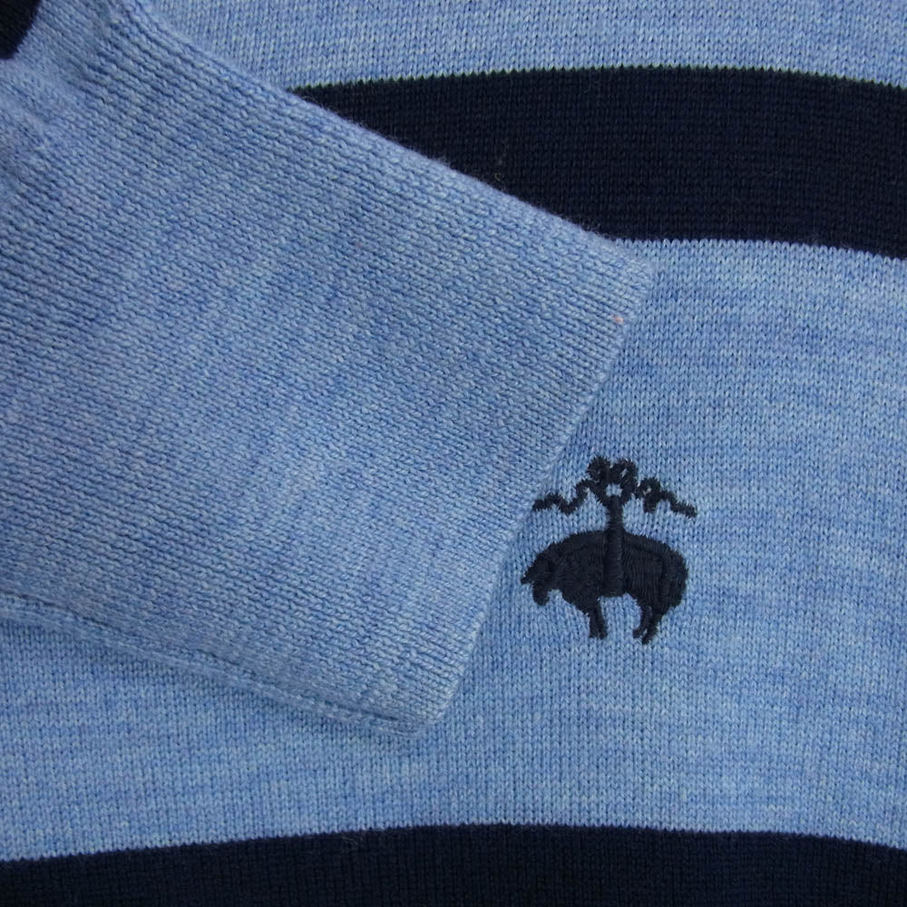 Brooks Brothers ブルックスブラザーズ 346 メリノウール100％ Vネック エンブロイダリー ワンポイント刺繍 ボーダー ニット セーター プルオーバー ブルー系 L【中古】