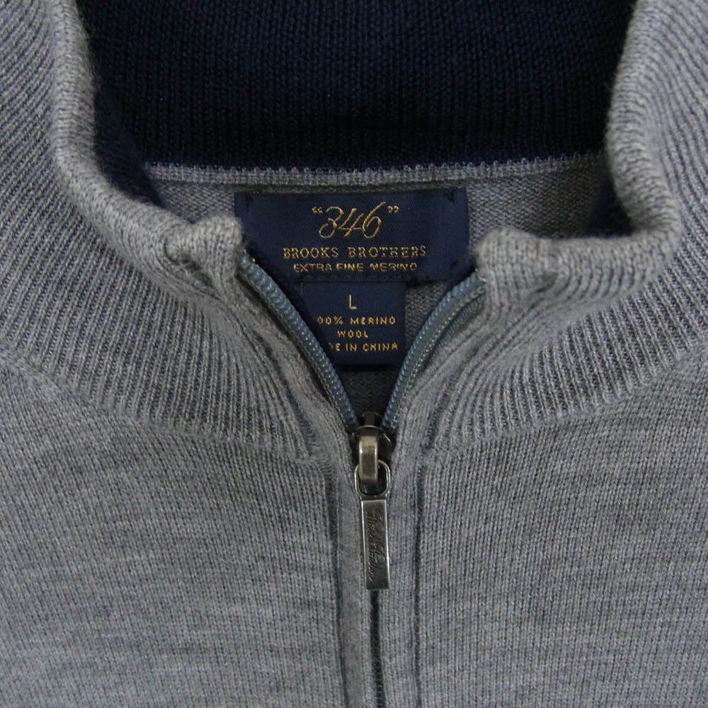 Brooks Brothers ブルックスブラザーズ 346 メリノウール ハーフジップ エンブロイダリー ワンポイント刺繍 ニット セーター プルオーバー グレー系 L【中古】