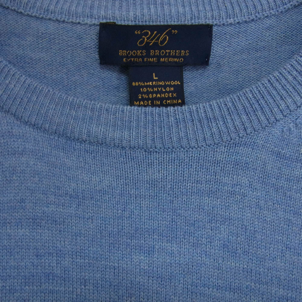 Brooks Brothers ブルックスブラザーズ エクストラファインメリノウール エンブロイダリー ワンポイント刺繍 ボーダー ニット セーター プルオーバー ブルー系 L【中古】