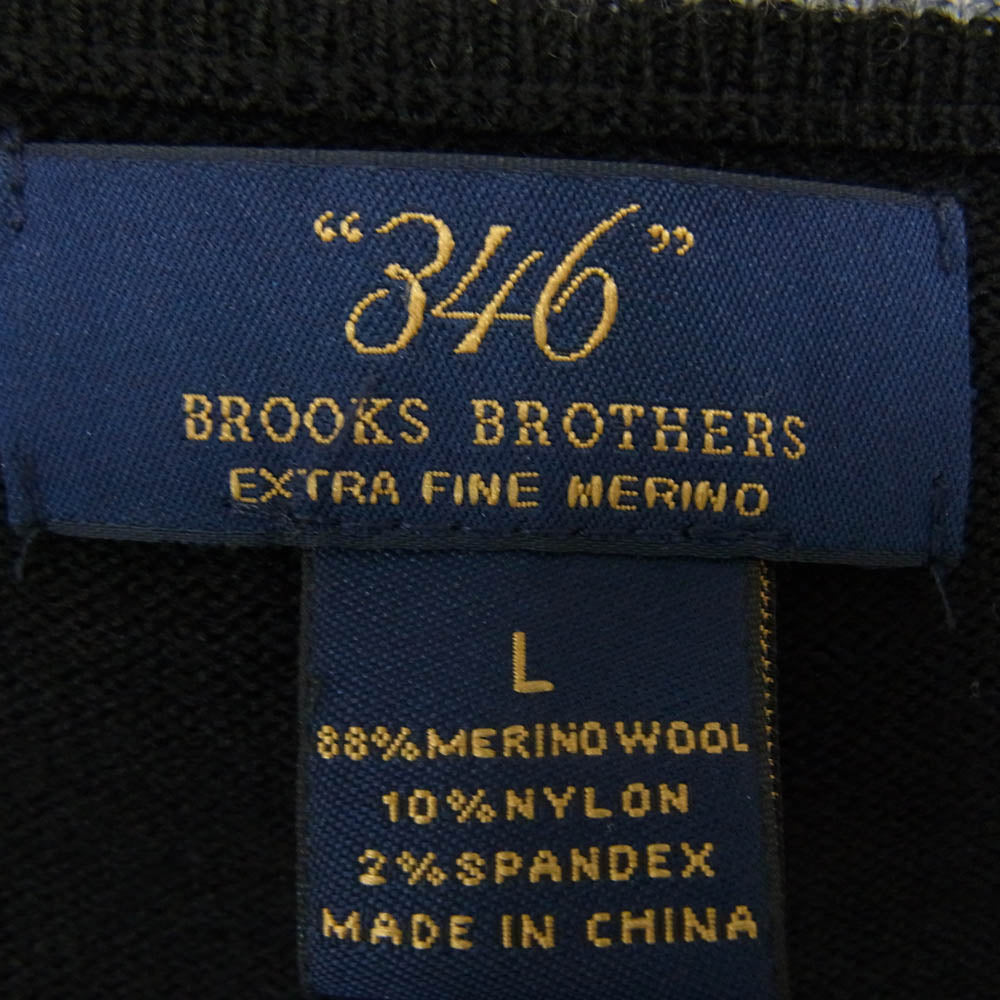 Brooks Brothers ブルックスブラザーズ 346 メリノウール Vネック エンブロイダリー ワンポイント刺繍 ニット セーター プルオーバー ブラック系 L【中古】