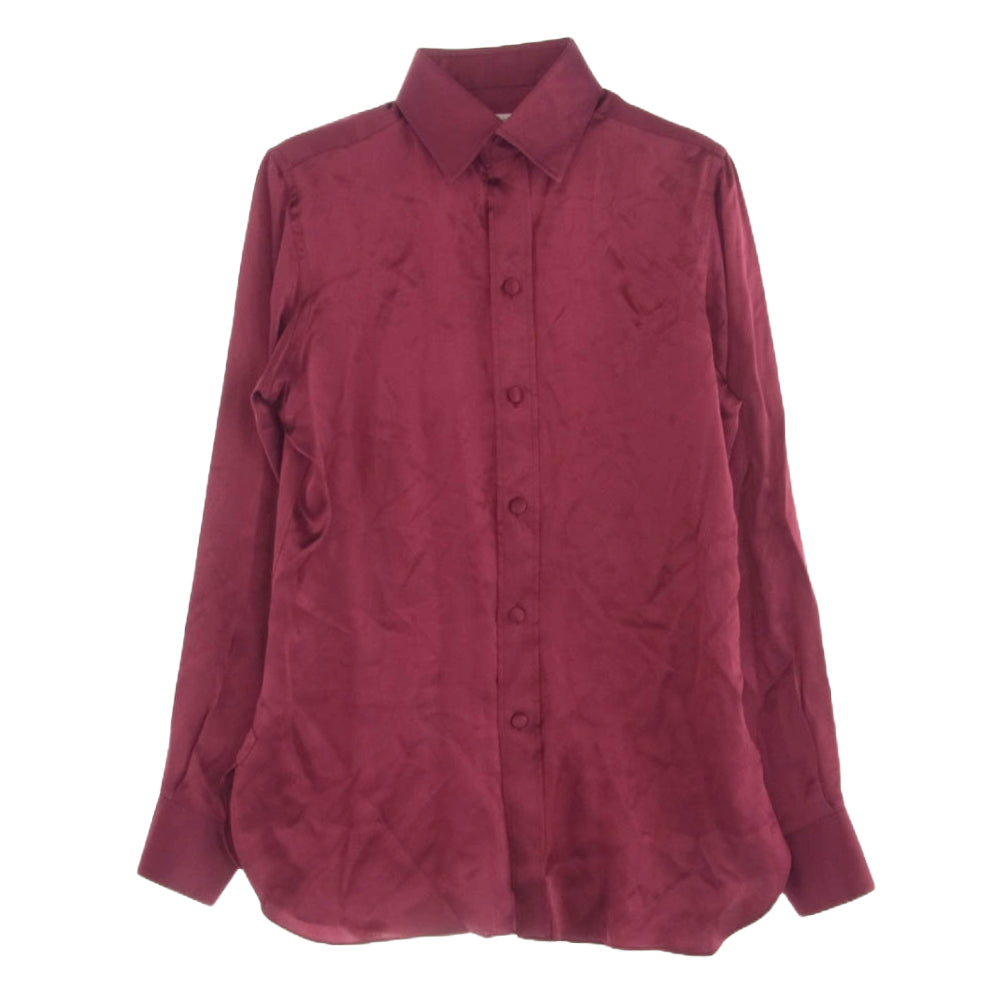シャルべ フランス製 ALL SILK シルク100％ ドレス シャツ ワインレッド系 XS【中古】