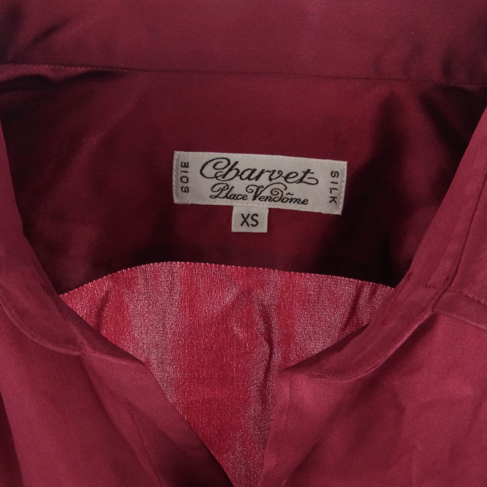 シャルべ フランス製 ALL SILK シルク100％ ドレス シャツ ワインレッド系 XS【中古】