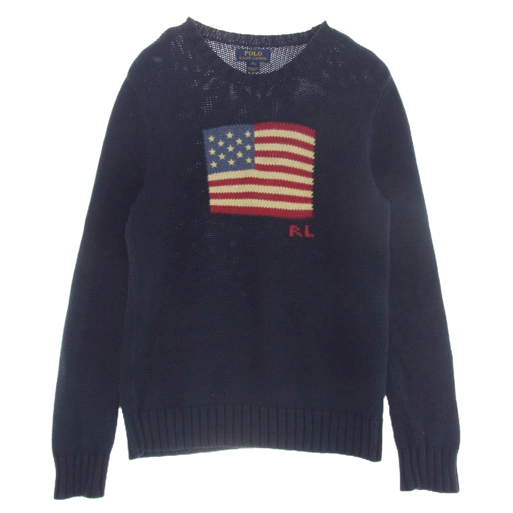POLO RALPH LAUREN ポロ・ラルフローレン 星条旗 アメリカ国旗 フラッグ ニット セーター ネイビー系 XL【中古】