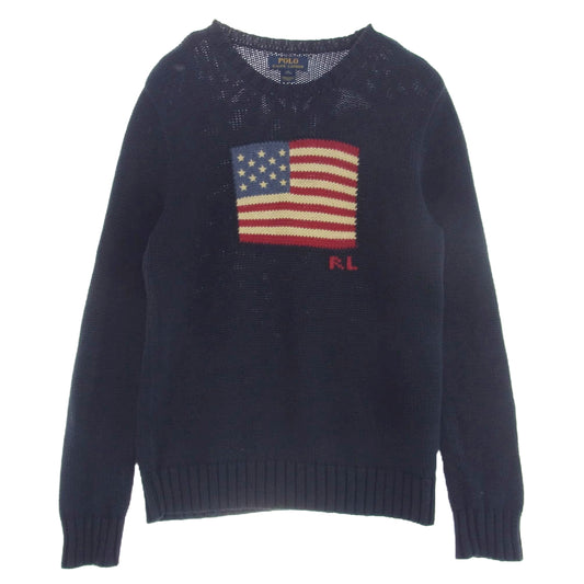 POLO RALPH LAUREN ポロ・ラルフローレン 星条旗 アメリカ国旗 フラッグ ニット セーター ネイビー系 XL【中古】