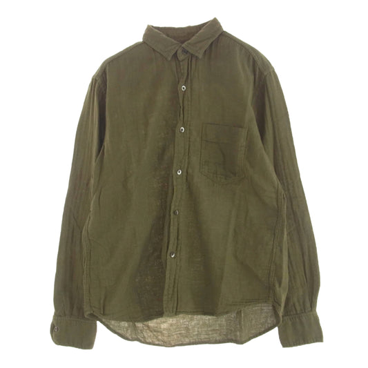 YANUK ヤヌーク 57262010 Double gauze standard shirt ダブル ガーゼ スタンダード長袖シャツ モスグリーン系 M【中古】