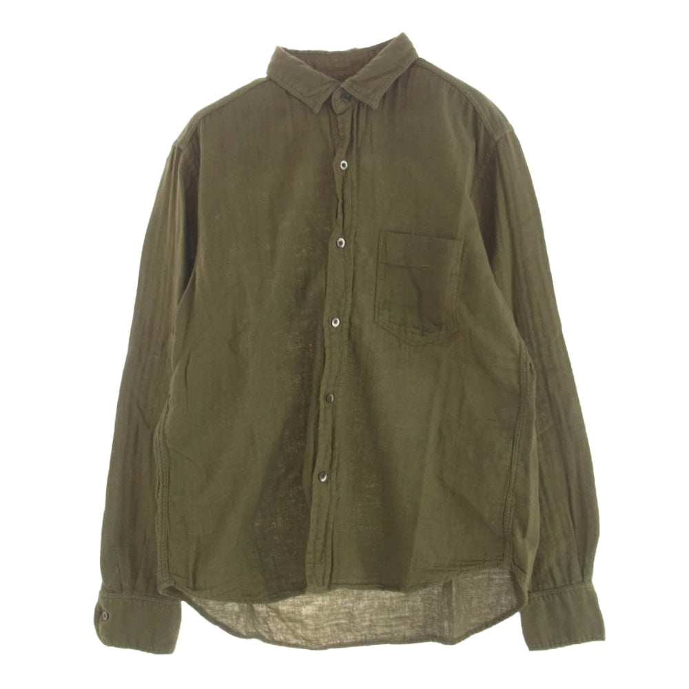 YANUK ヤヌーク 57262010 Double gauze standard shirt ダブル ガーゼ スタンダード長袖シャツ モスグリーン系 M【中古】