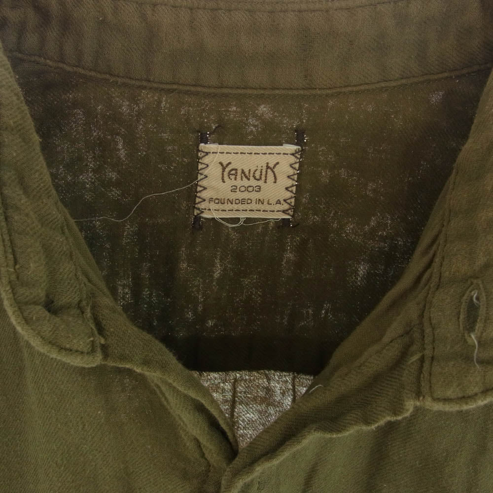 YANUK ヤヌーク 57262010 Double gauze standard shirt ダブル ガーゼ スタンダード長袖シャツ モスグリーン系 M【中古】