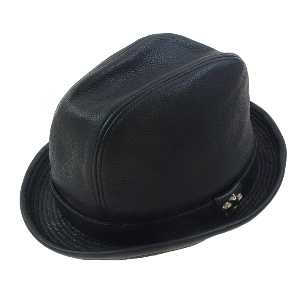 CHROME HEARTS クロムハーツ（原本無） FEDORA フェドラ ガンスリンガー BSフレア レザーハット ブラック系 L【中古】
