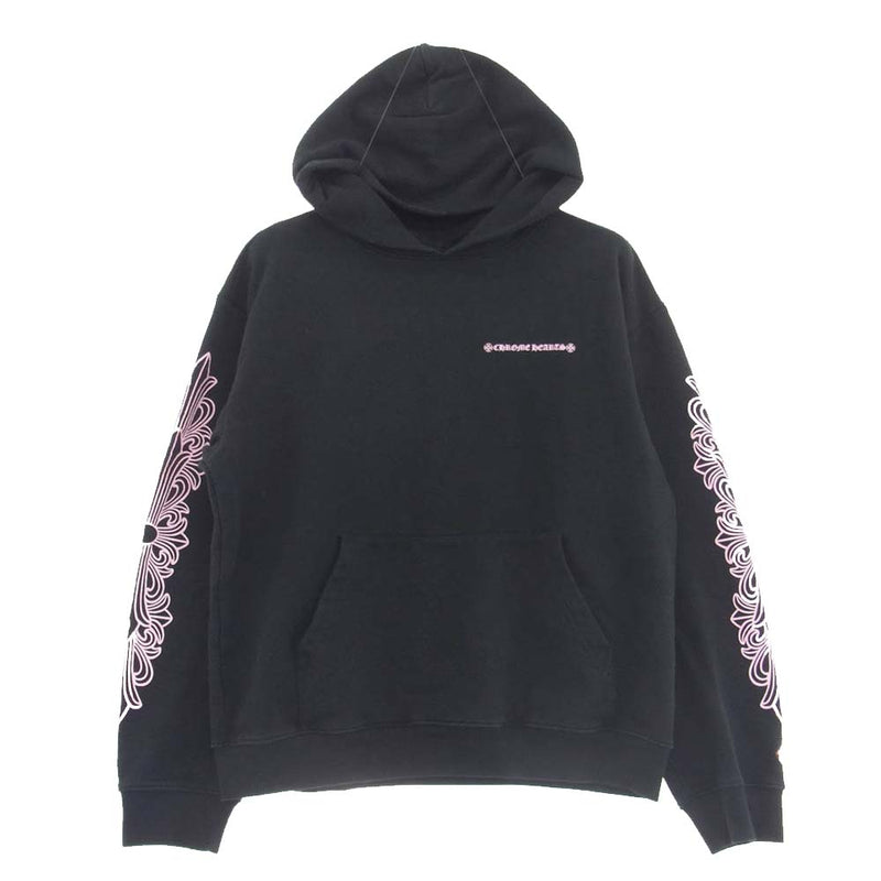 CHROME HEARTS クロムハーツ（原本無） HOODIE FLORAL CROSS フローラルクロス 袖プリント USAバックプリント ロゴ プルオーバー パーカー ブラック系 L【中古】
