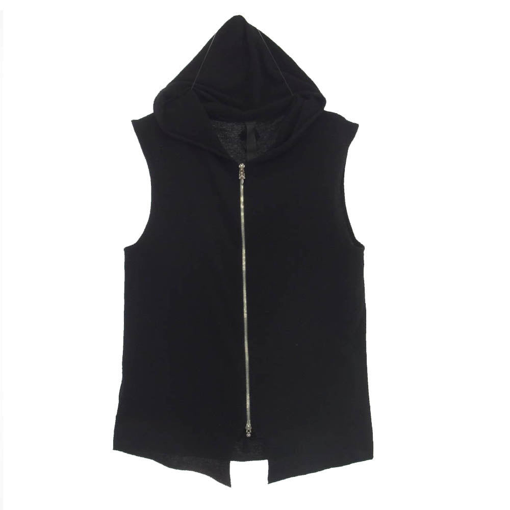 CHROME HEARTS クロムハーツ（原本無） クロスパッチ カシミヤ フード ノースリーブ ベスト ダガー ジップ ブラック系 L【中古】