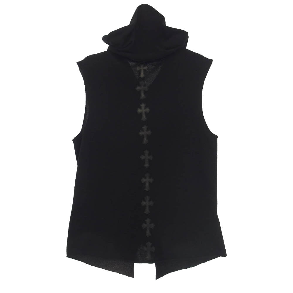 CHROME HEARTS クロムハーツ（原本無） クロスパッチ カシミヤ フード ノースリーブ ベスト ダガー ジップ ブラック系 L【中古】