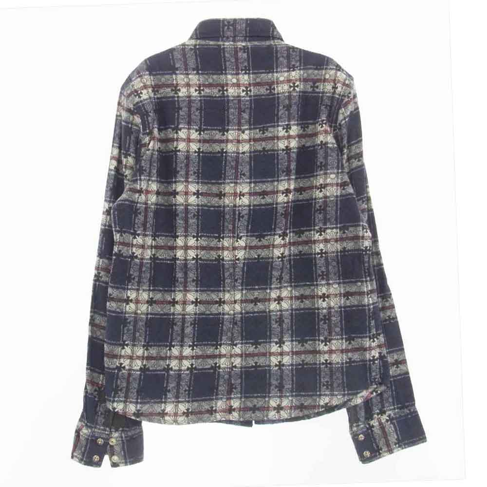 CHROME HEARTS クロムハーツ（原本無） LOOSEENDS LS CHECK CHプラス総柄 ルーズエンド クロスボタン クロスパッチ チェック フランネル 長袖シャツ ネイビー系 S【中古】