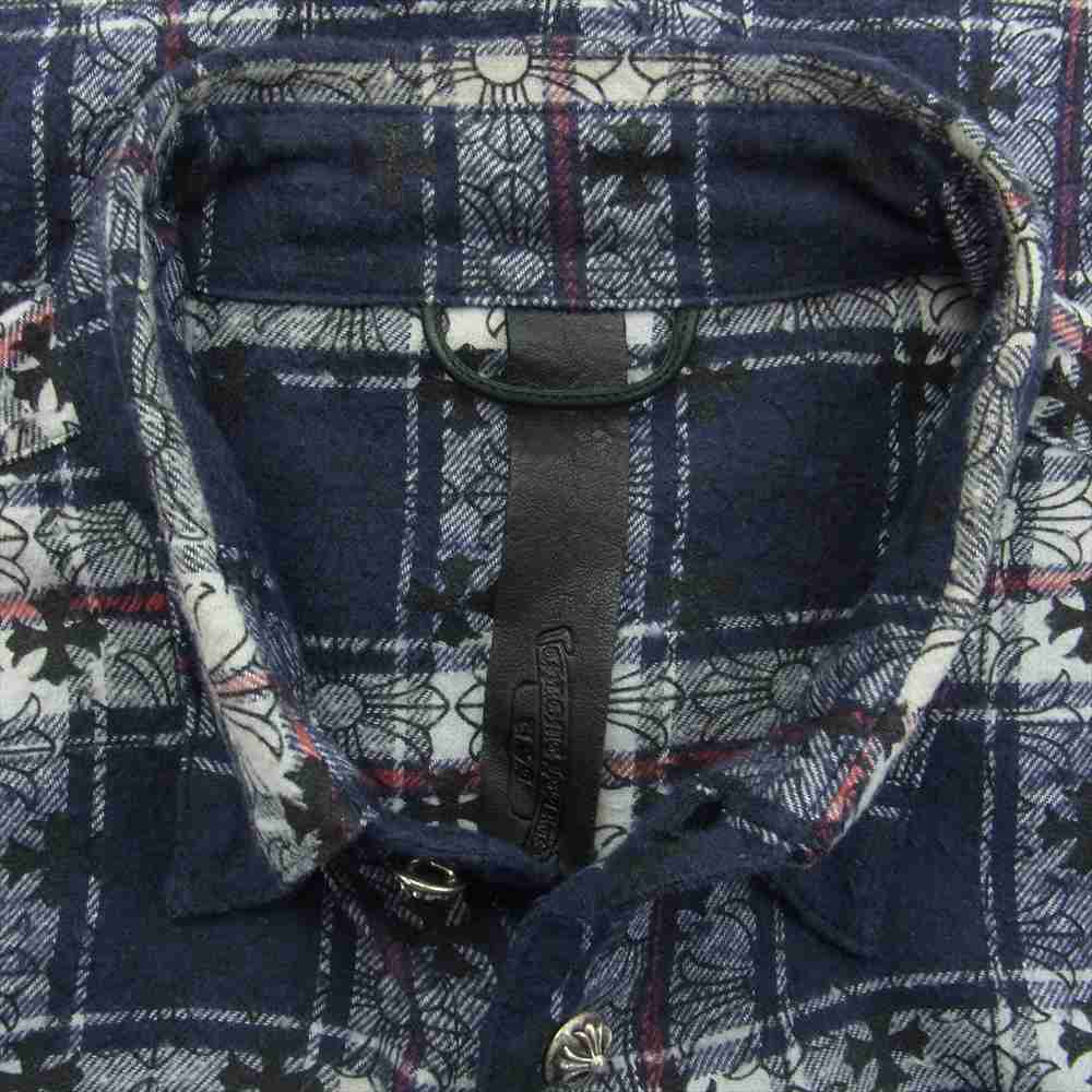 CHROME HEARTS クロムハーツ（原本無） LOOSEENDS LS CHECK CHプラス総柄 ルーズエンド クロスボタン クロスパッチ チェック フランネル 長袖シャツ ネイビー系 S【中古】