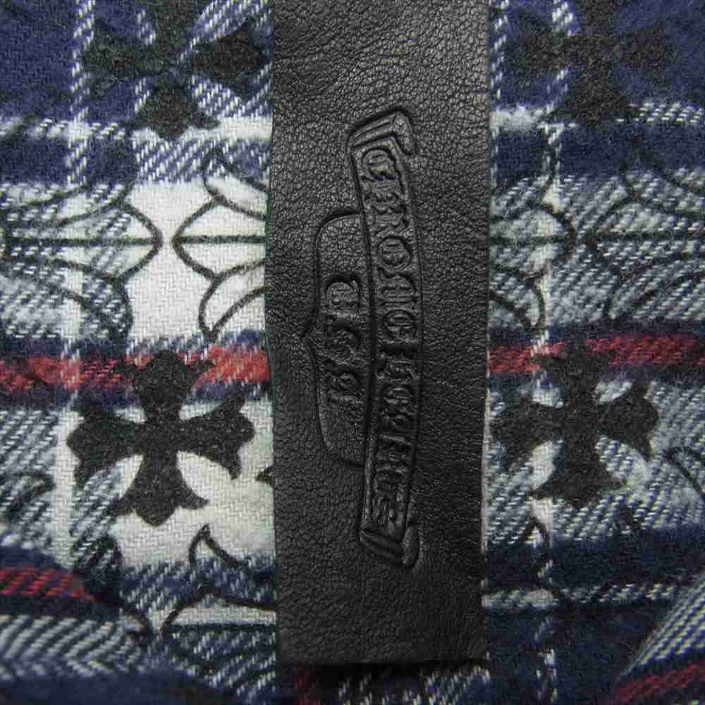 CHROME HEARTS クロムハーツ（原本無） LOOSEENDS LS CHECK CHプラス総柄 ルーズエンド クロスボタン クロスパッチ チェック フランネル 長袖シャツ ネイビー系 S【中古】
