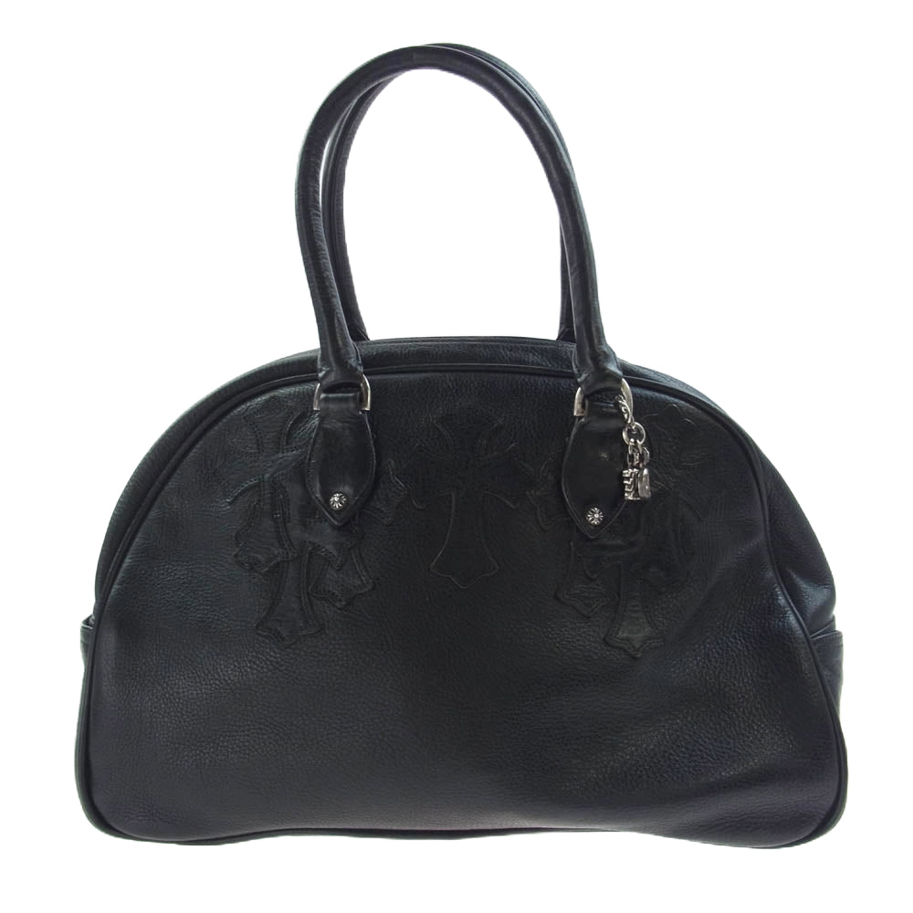 CHROME HEARTS クロムハーツ（原本無） 現行型 CHチャーム付き セメタリークロスパッチ ミディアム レザー ハンド ボストンバッグ ブラック系 27【中古】