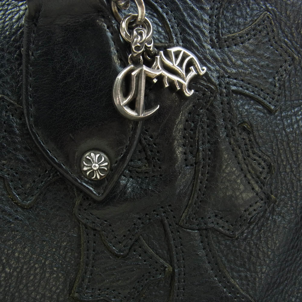 CHROME HEARTS クロムハーツ（原本無） 現行型 CHチャーム付き セメタリークロスパッチ ミディアム レザー ハンド ボストンバッグ ブラック系 27【中古】