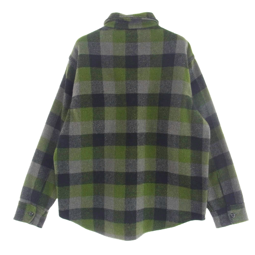 メルトン 70's ウール チェック柄 シャツ 長袖 グリーン系 L【中古】