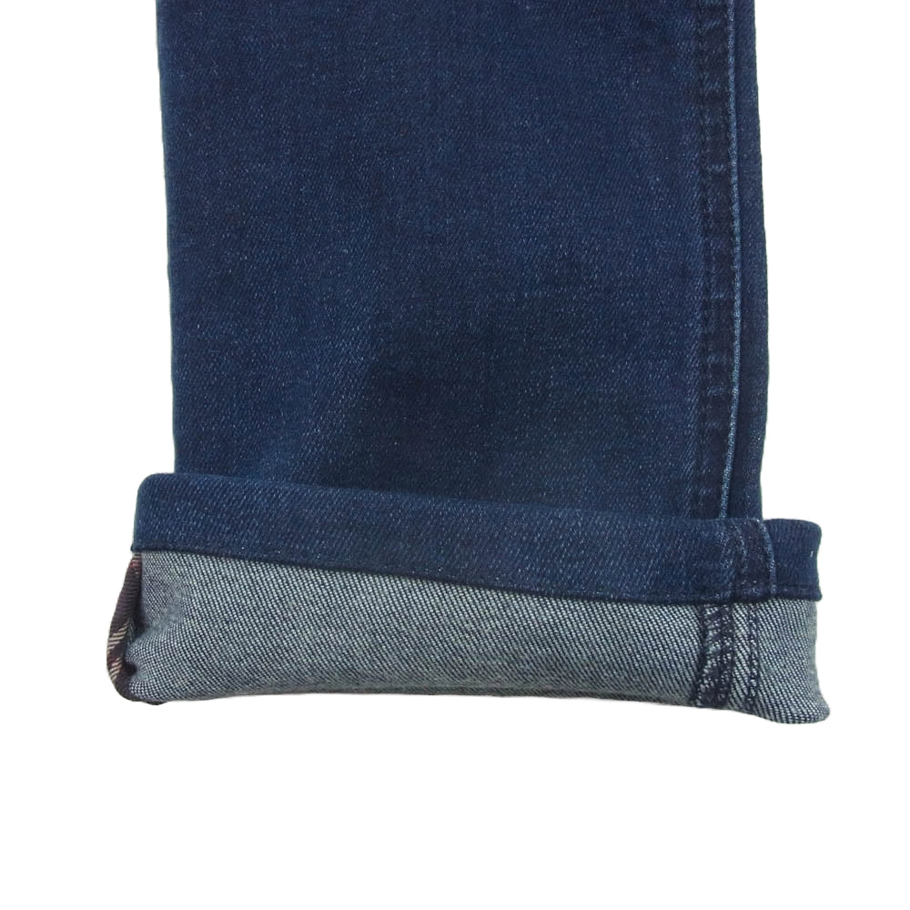 BURBERRY BLACK LABEL バーバリーブラックレーベル ポケット裏 チェック ストレッチ スキニー デニム パンツ インディゴブルー系 70【美品】【中古】
