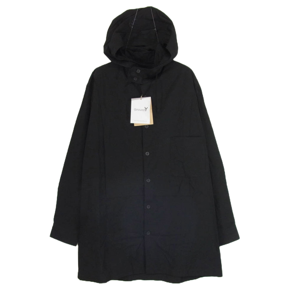 Yohji Yamamoto ヨウジヤマモト GroundY グラウンドワイ 24SS GS-B03-001-2 COTTON BROAD DUFFLE HOODED SHIRT コットン ブロード ダッフルフード シャツ ブラック系 03【新古品】【未使用】【中古】