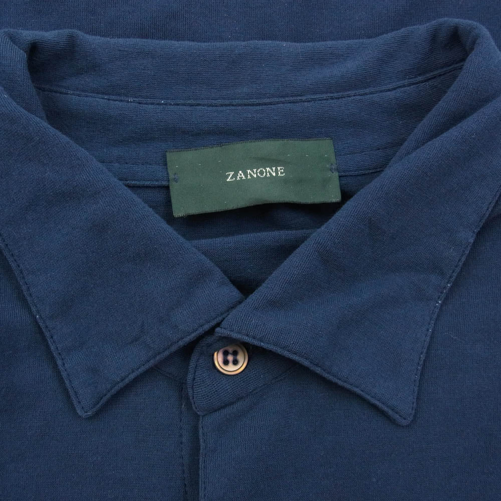 ZANONE ザノーネ イタリア製 ハイクオリティコットン天竺 長袖シャツ ネイビー系 54【中古】