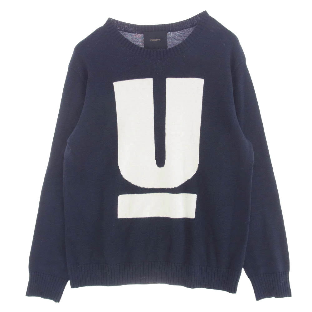 UNDERCOVER アンダーカバー 4901 カシミヤ混 ビッグUロゴ ニット セーター ネイビー系 4【中古】