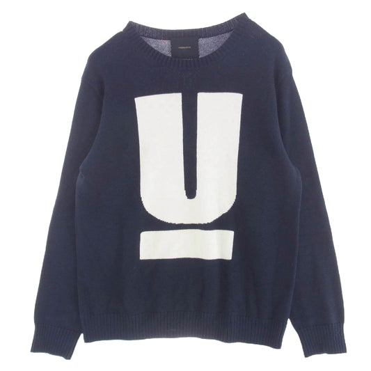 UNDERCOVER アンダーカバー 4901 カシミヤ混 ビッグUロゴ ニット セーター ネイビー系 4【中古】