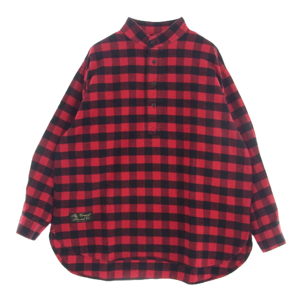 ヴィンテージ 90s USA製 the vermont flannel スタンドカラー プルオーバー バッファロー チェック シャツ レッド系 M【中古】