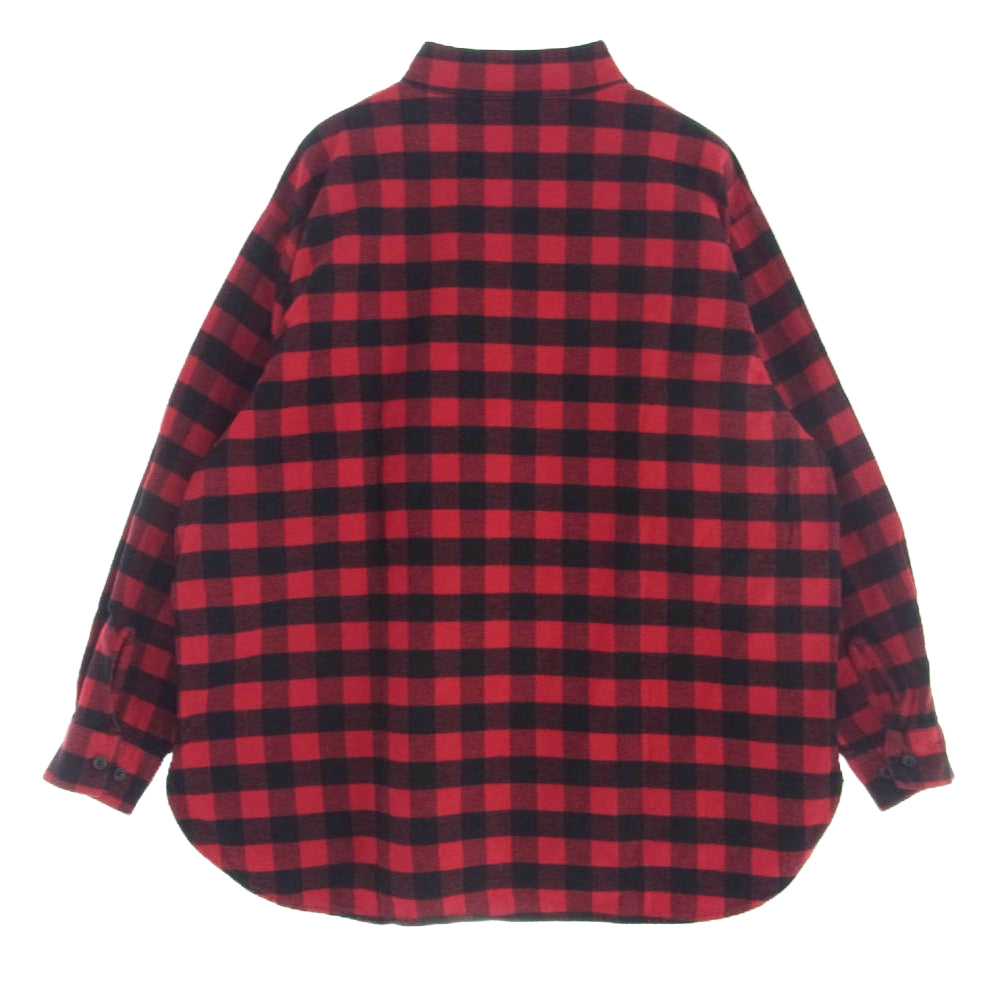 ヴィンテージ 90s USA製 the vermont flannel スタンドカラー プルオーバー バッファロー チェック シャツ レッド系 M【中古】