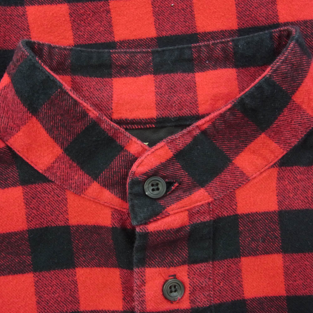ヴィンテージ 90s USA製 the vermont flannel スタンドカラー プルオーバー バッファロー チェック シャツ レッド系 M【中古】