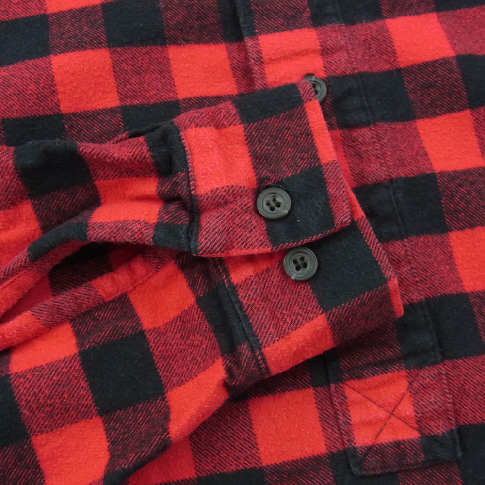 ヴィンテージ 90s USA製 the vermont flannel スタンドカラー プルオーバー バッファロー チェック シャツ レッド系 M【中古】