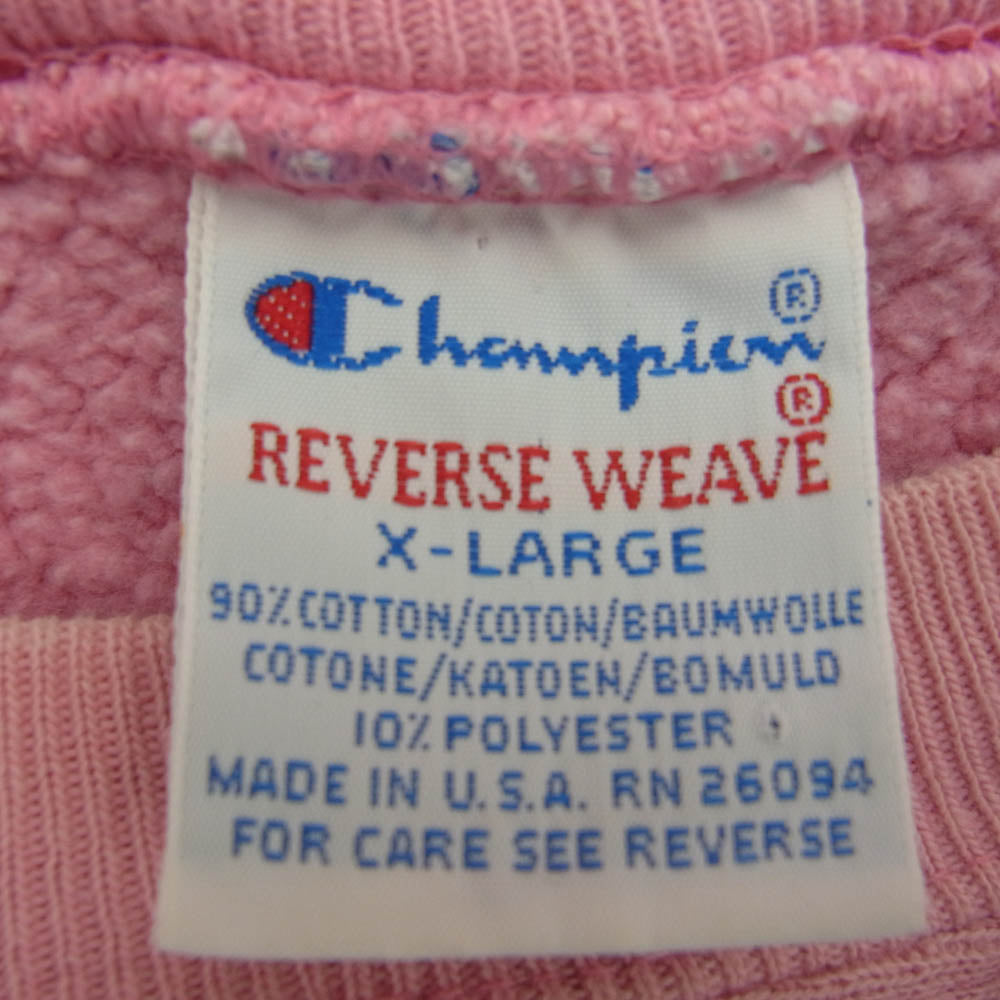 Champion チャンピオン ヴィンテージ 90s 刺繍タグ USA製 リバースウィーブ ピンク系 XL【中古】