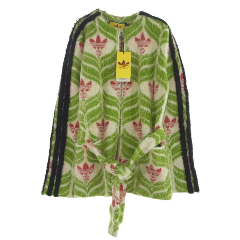 GUCCI グッチ 717694 adidas アディダス ロゴ シャギーニット カーディガン ホワイト系 グリーン系 S【極上美品】【中古】