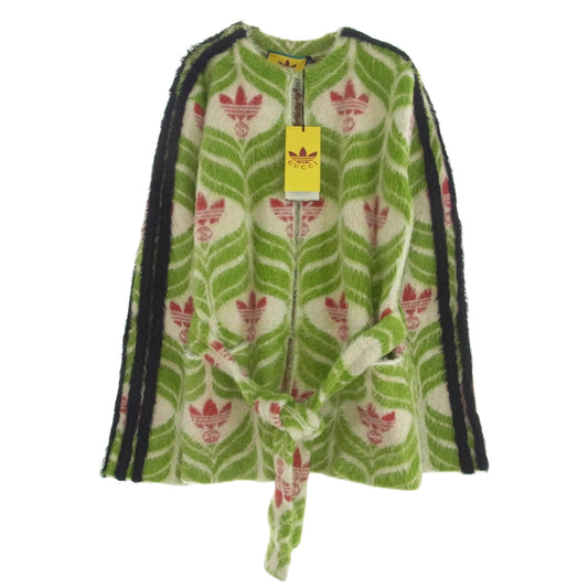 GUCCI グッチ 717694 adidas アディダス ロゴ シャギーニット カーディガン ホワイト系 グリーン系 S【極上美品】【中古】