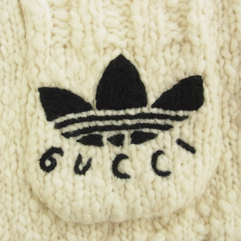 GUCCI グッチ 713001 adidas アディダス ウール カーディガン オフホワイト系 L【極上美品】【中古】