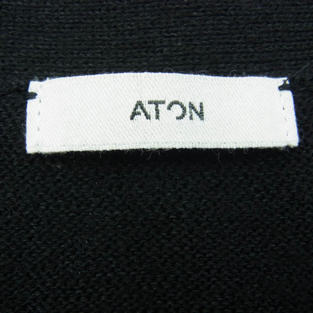 ATON エイトン 7014031 和紙混 ウール Vネック ニット カーディガン ブラック系 06【中古】