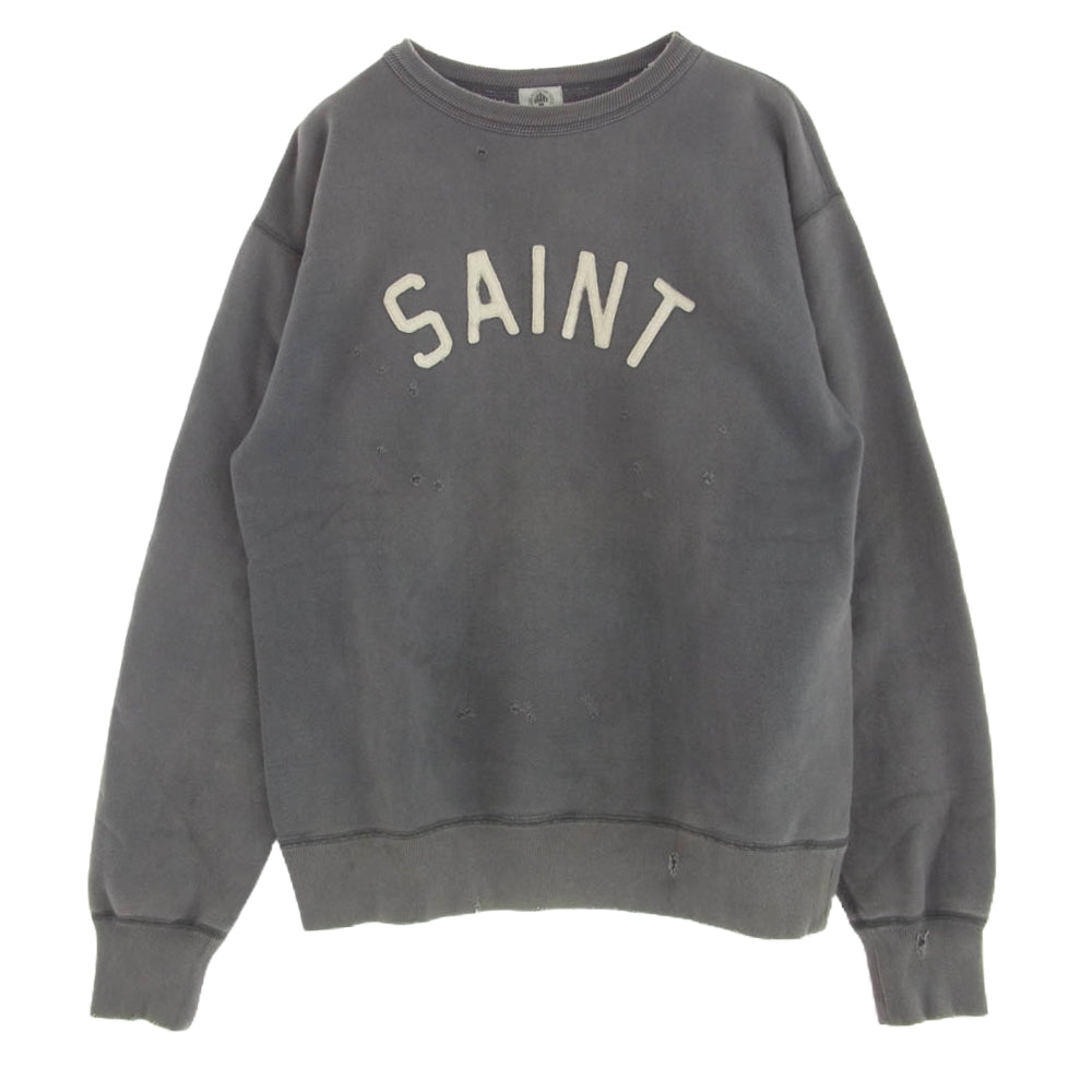 SAINT MICHAEL セントマイケル 21SS SM-S21-0000-018 SWEAT SHIRT ヴィンテージ 加工 長袖 スウェット シャツ グレー系 M【中古】